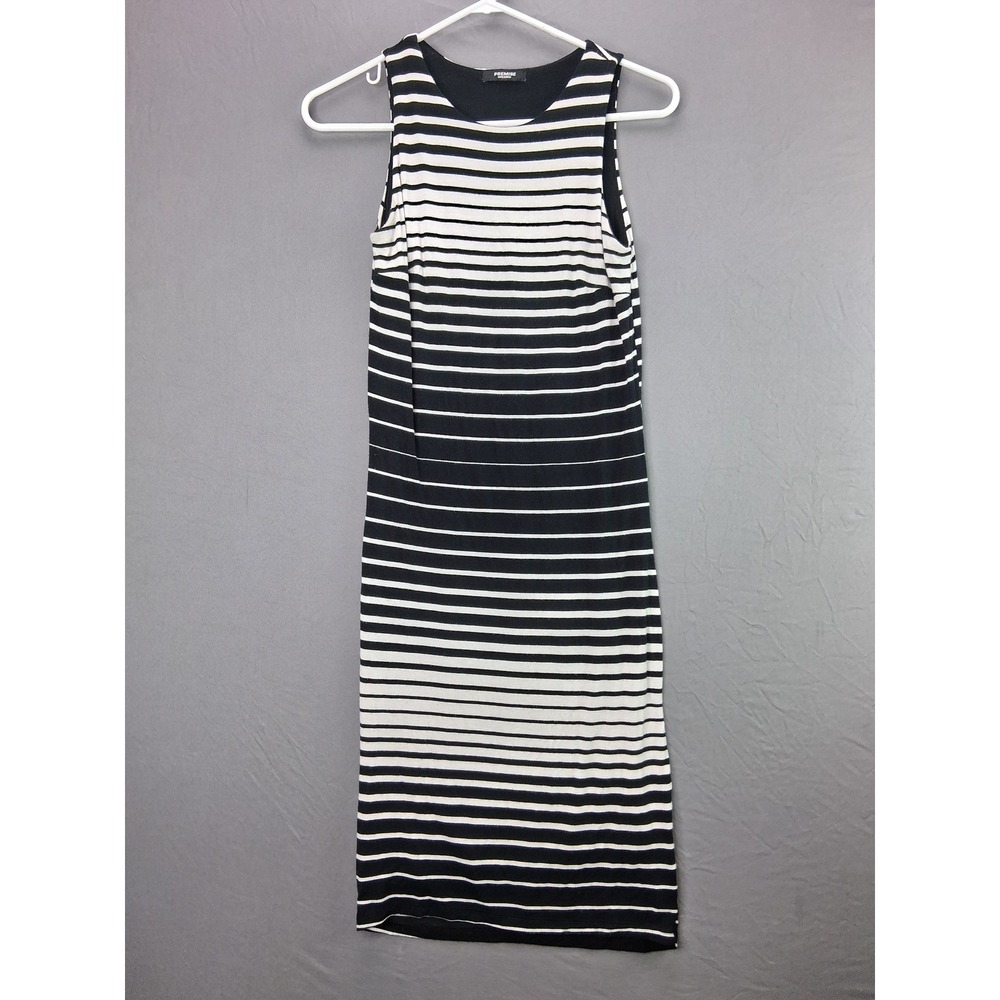 Premise Dresses Striped Sleeveless Sheath Dress Small Black White Tank Midi